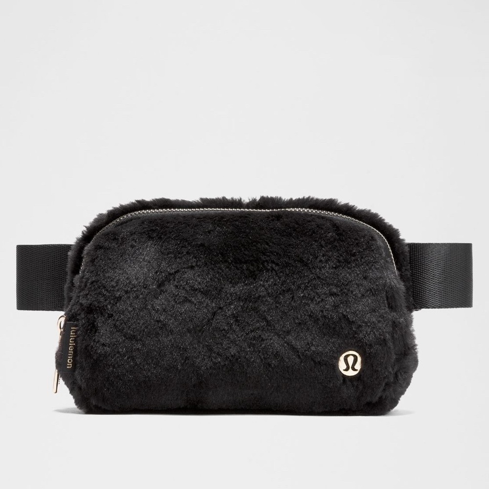 Lululemon Black Faux Fur Belt Bag With Gold Hardware